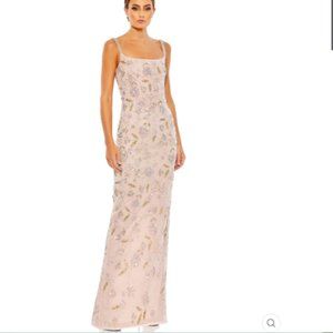HAND BEADED FLORAL GOWN WITH BEADED SPAGHETTI STRAPS Size 12, 4 COLOR — Rose NWT